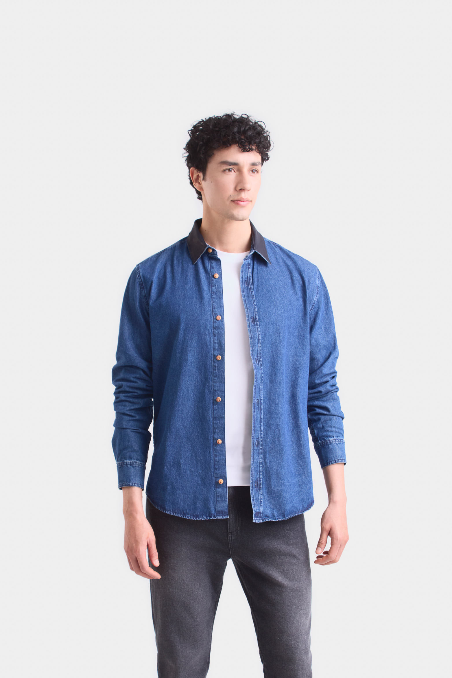 Obi Cotton Shirt for Men with Leather Collar