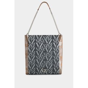 Glyceria Leather and Canvas Shopping Bag with Monogram in Silver