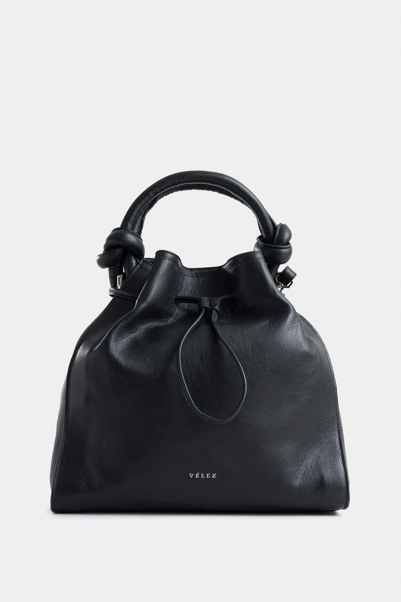 Pers Leather Shopping Bag for Women with Knotted Detail in Black