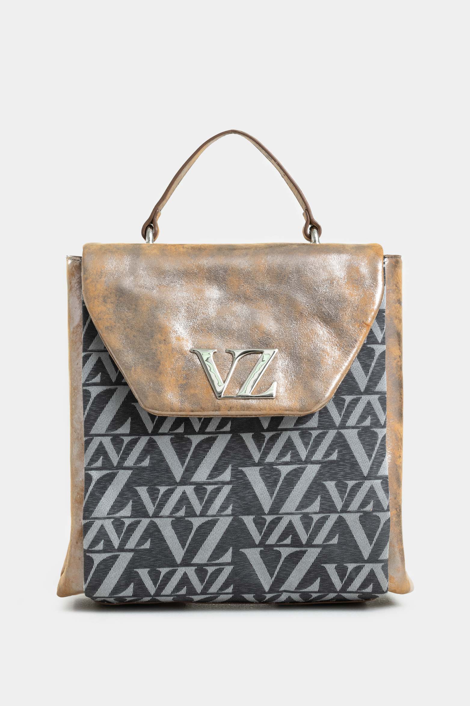 Thalia Folia Leather and Canvas Backpack for Women with Hexagonal Flap