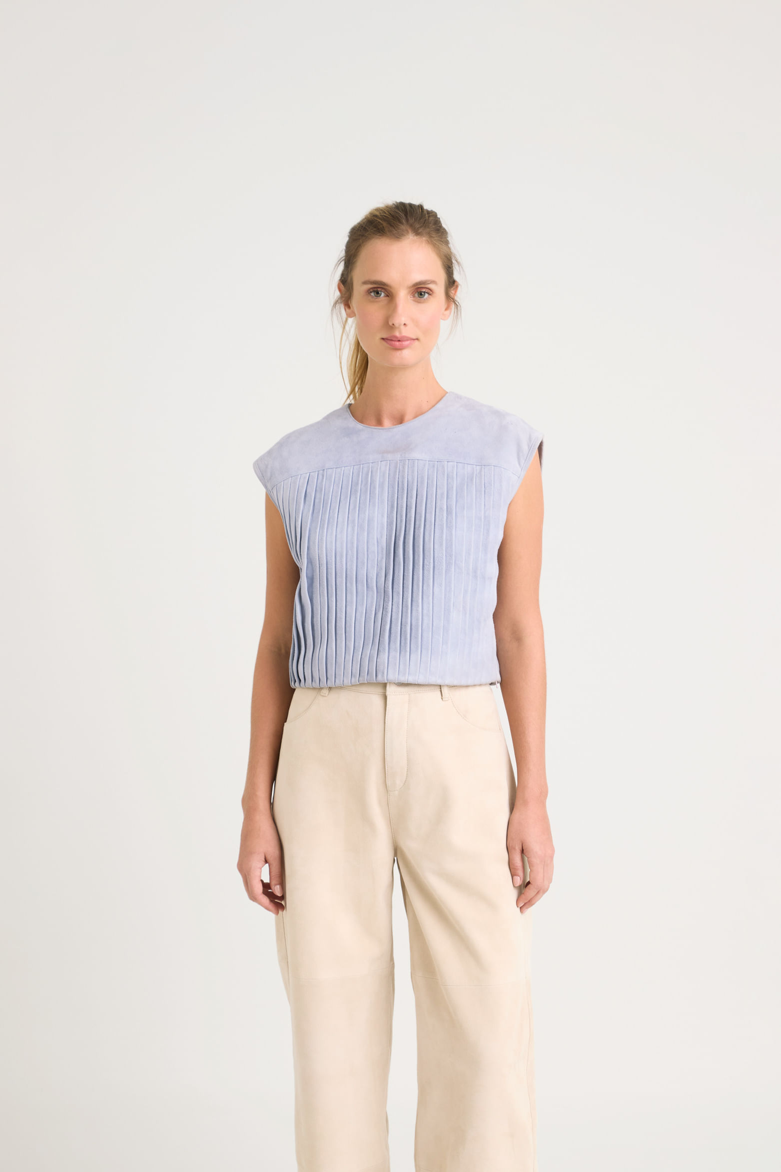 Carnation Suede Shirt for Women with Pressed Detail